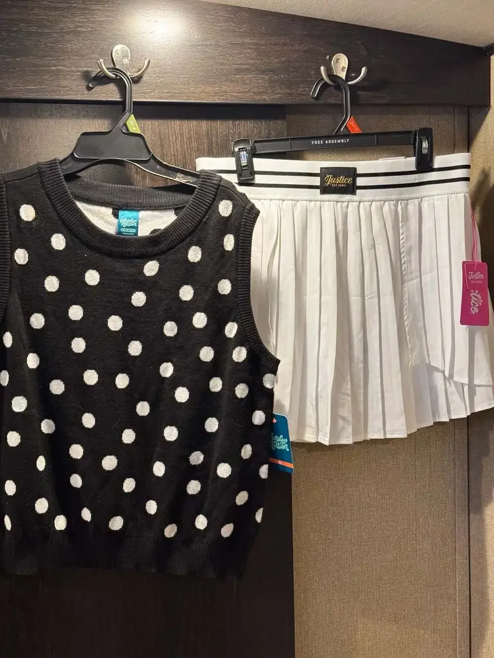 Justice Pleated Skirt and Wonder Nation Polka Dot Sleeveless Sweater Outfit Set